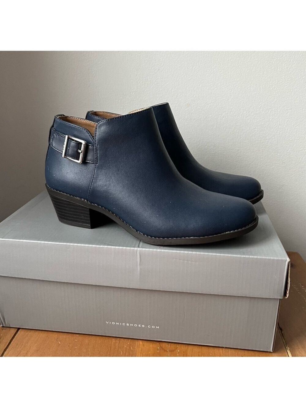 Vionic Women’s Joy Millie Leather Ankle Boots with Buckle Navy 7 - Picture 6 of 13